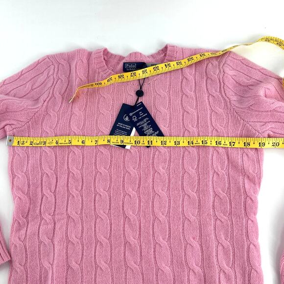 Polo Ralph Lauren Unisex Dusty Pink The Iconic Cable-Knit Sweater Size L - Picture 10 of 13